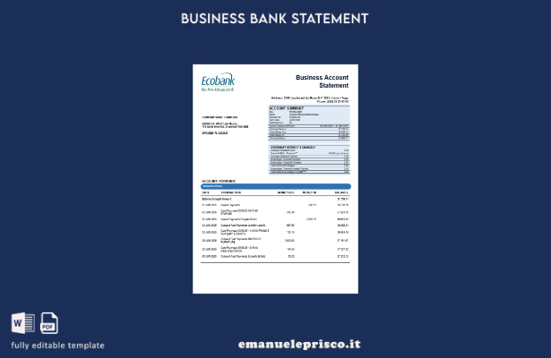 estratto conto dell'organizzazione della banca d'affari dell'Ecobank dell'Africa